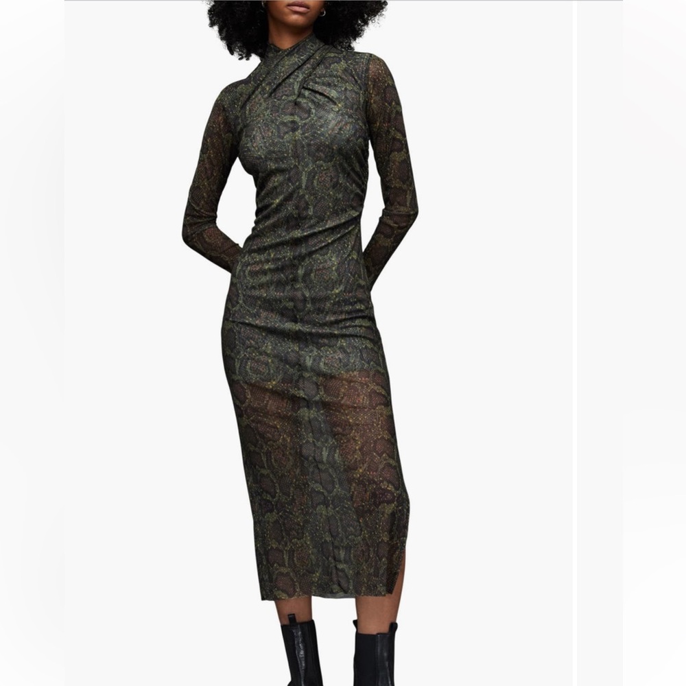 Allsaints mesh midi snake skin dress